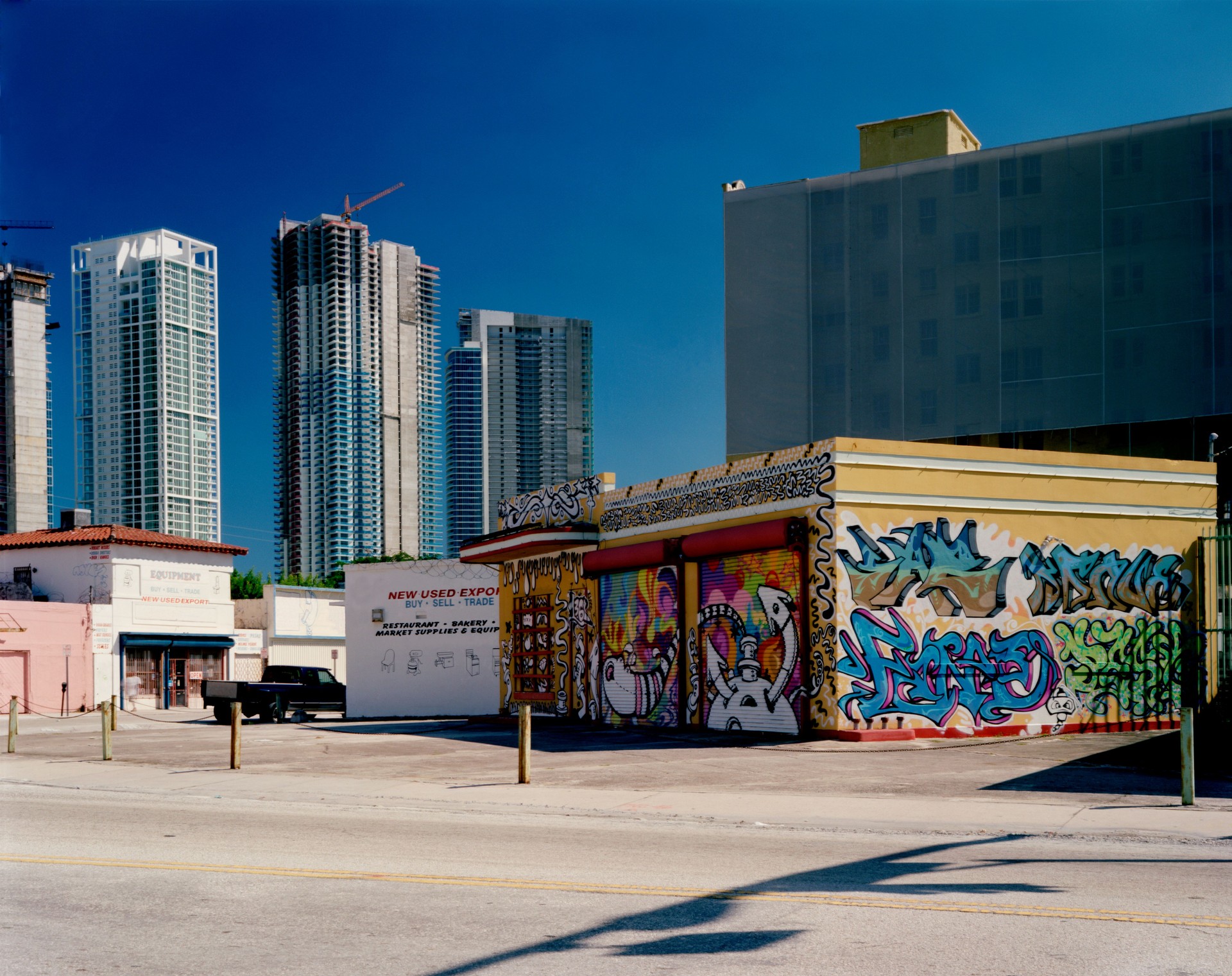 Urban Downtown Miami Cityscape with Graffiti and Skyscrappers